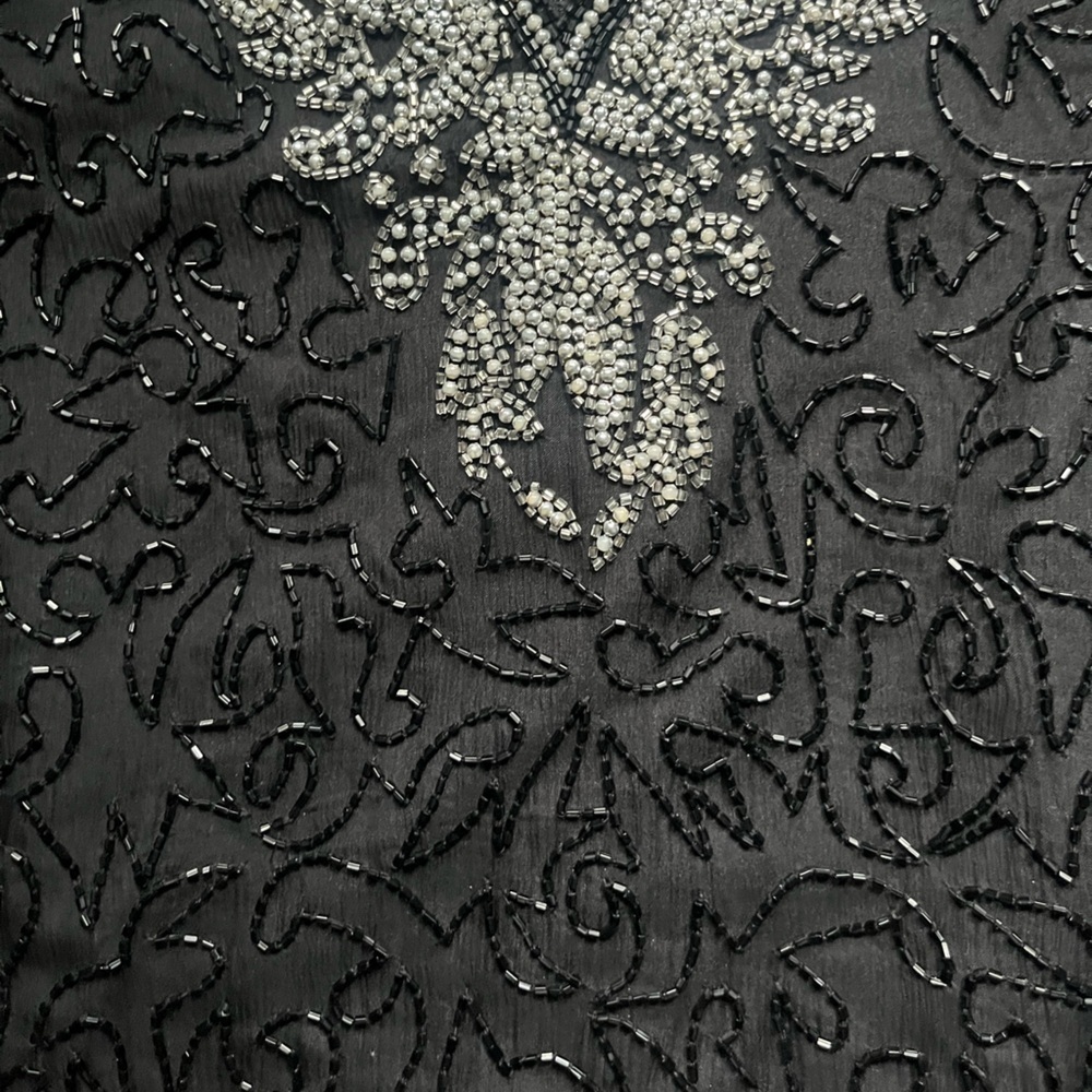 Vintage Laurence Kazar Black Silver All Over Beaded Long Sleeve Top Glam Party - Picture 3 of 10